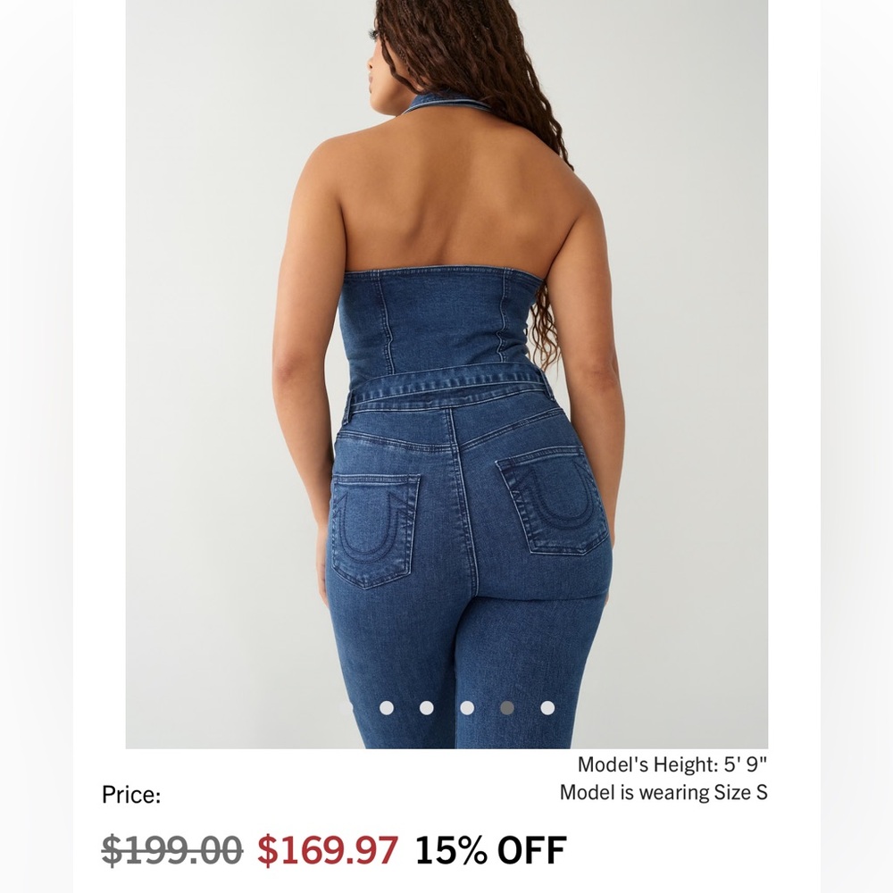 True Religion Denim Halter Jumpsuit XL BRAND NEW Zip Up Sexy Stretch NWT - Picture 5 of 8